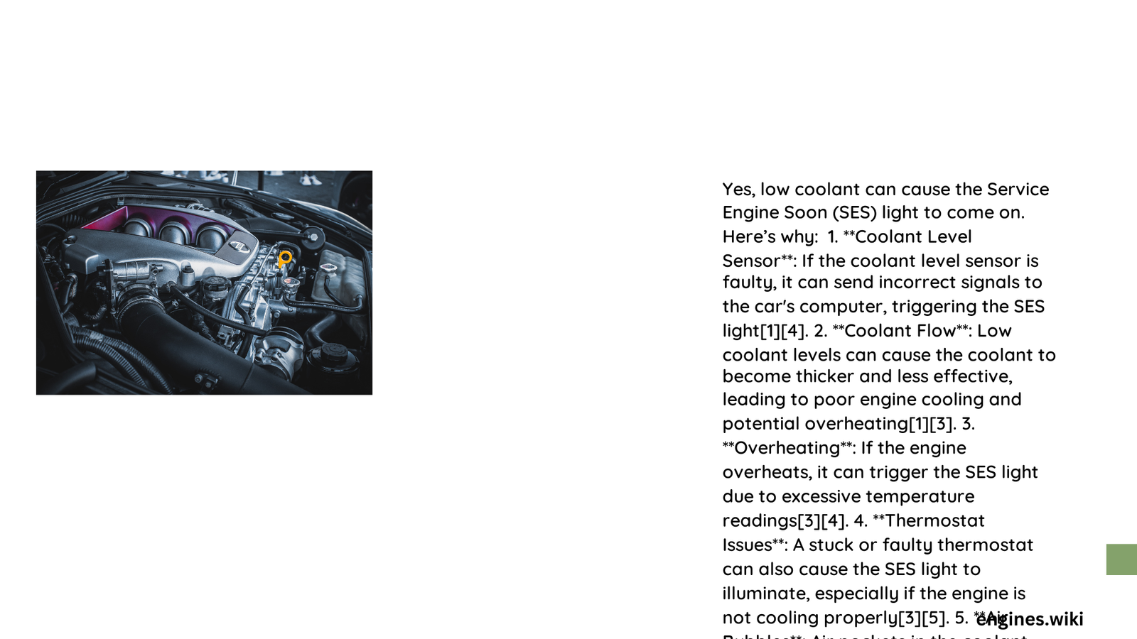 can low coolant cause service engine soon light
