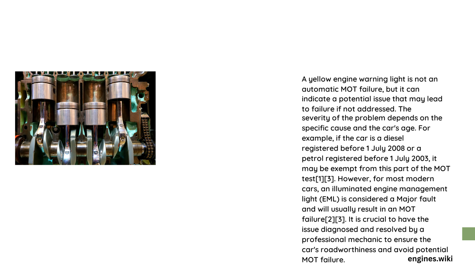 is a yellow engine warning light an mot failure