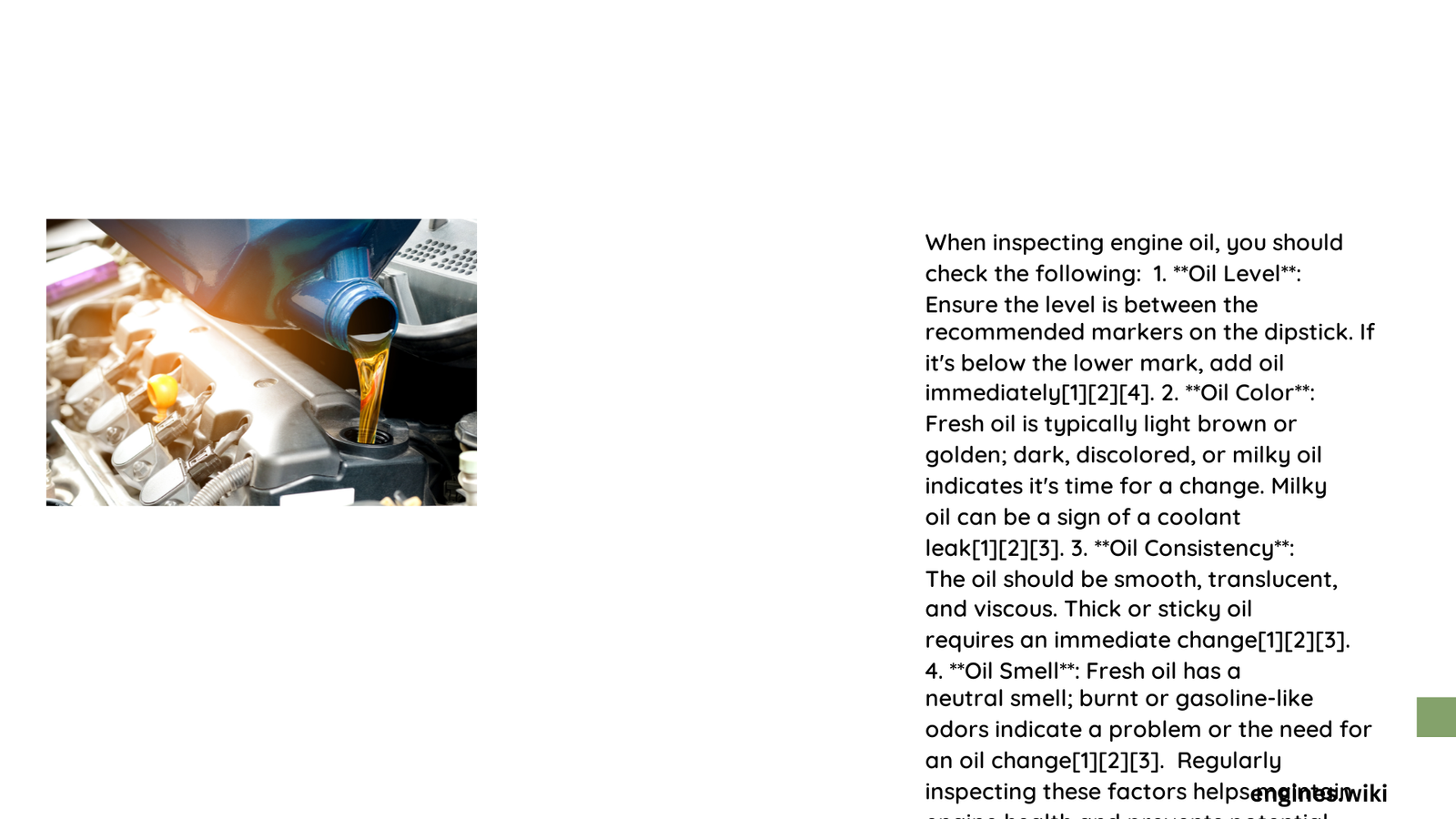 when inspecting engine oil what be should be checked