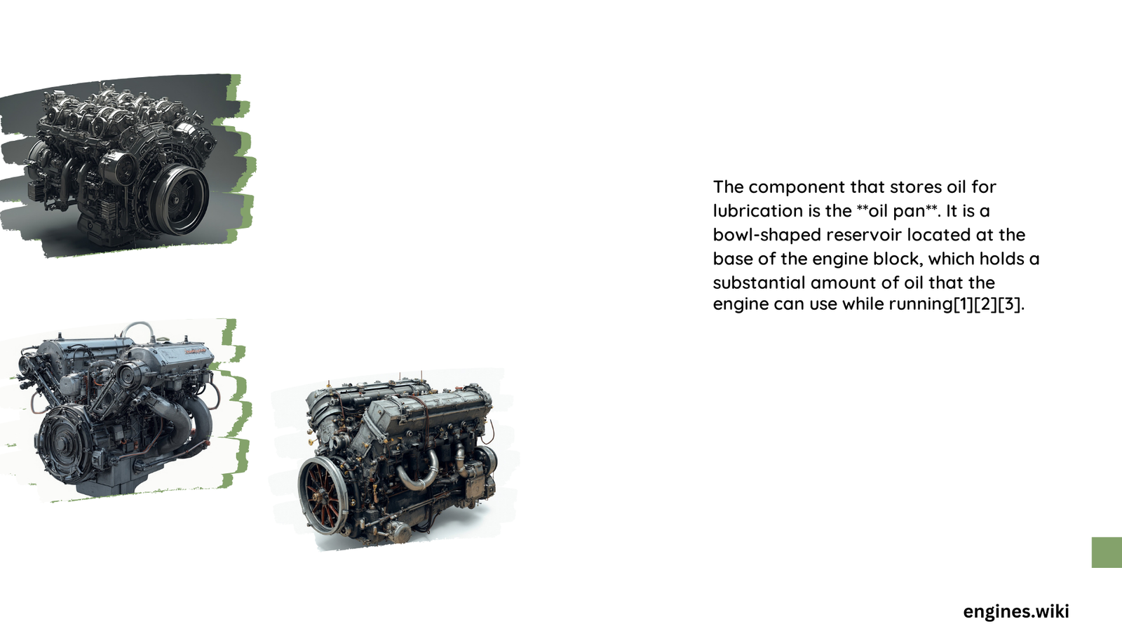 which component stores oil for lubrication