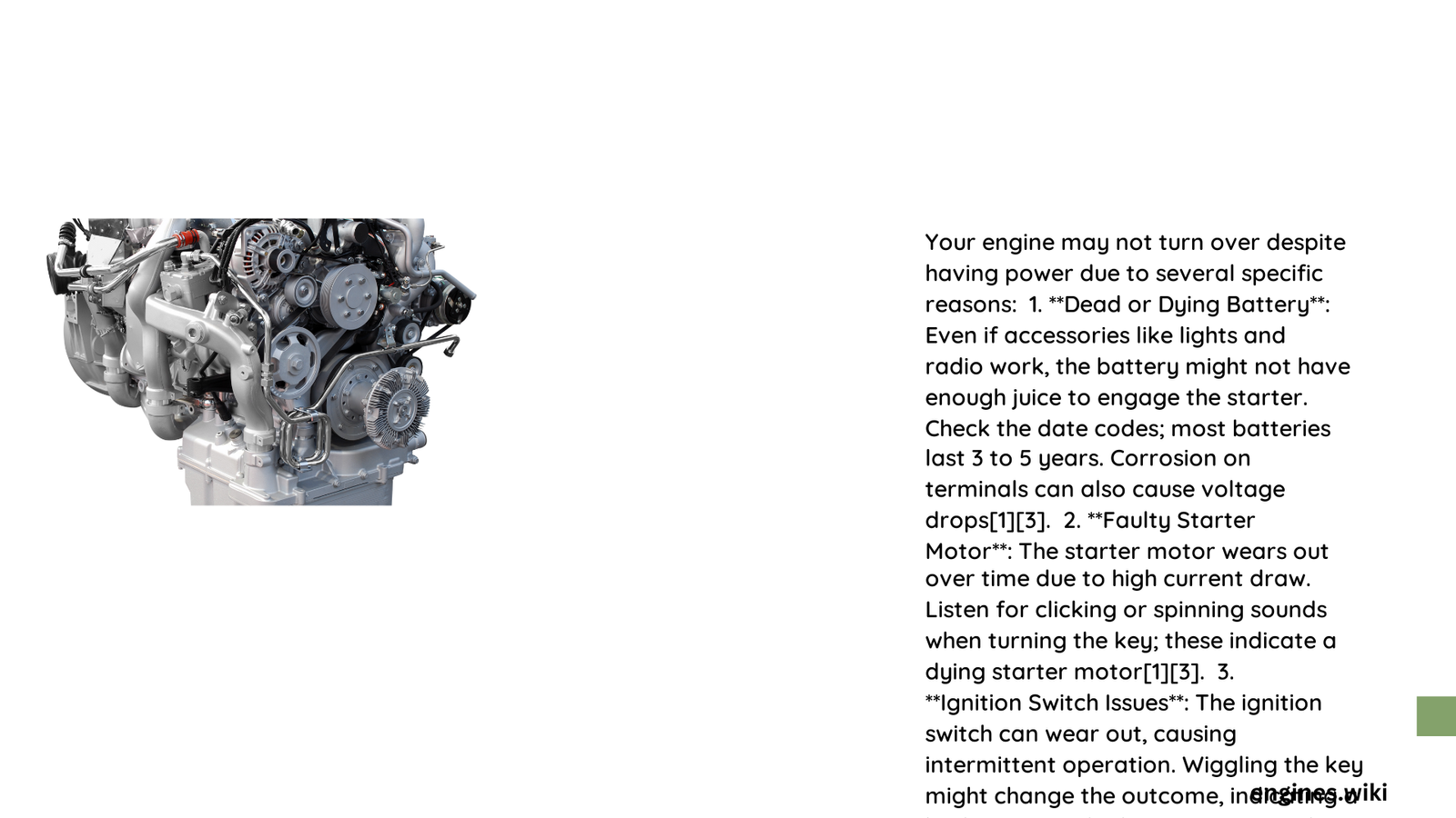 why won t my engine turn over but has power
