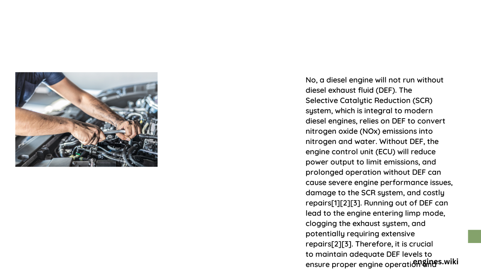 will diesel engine run without def