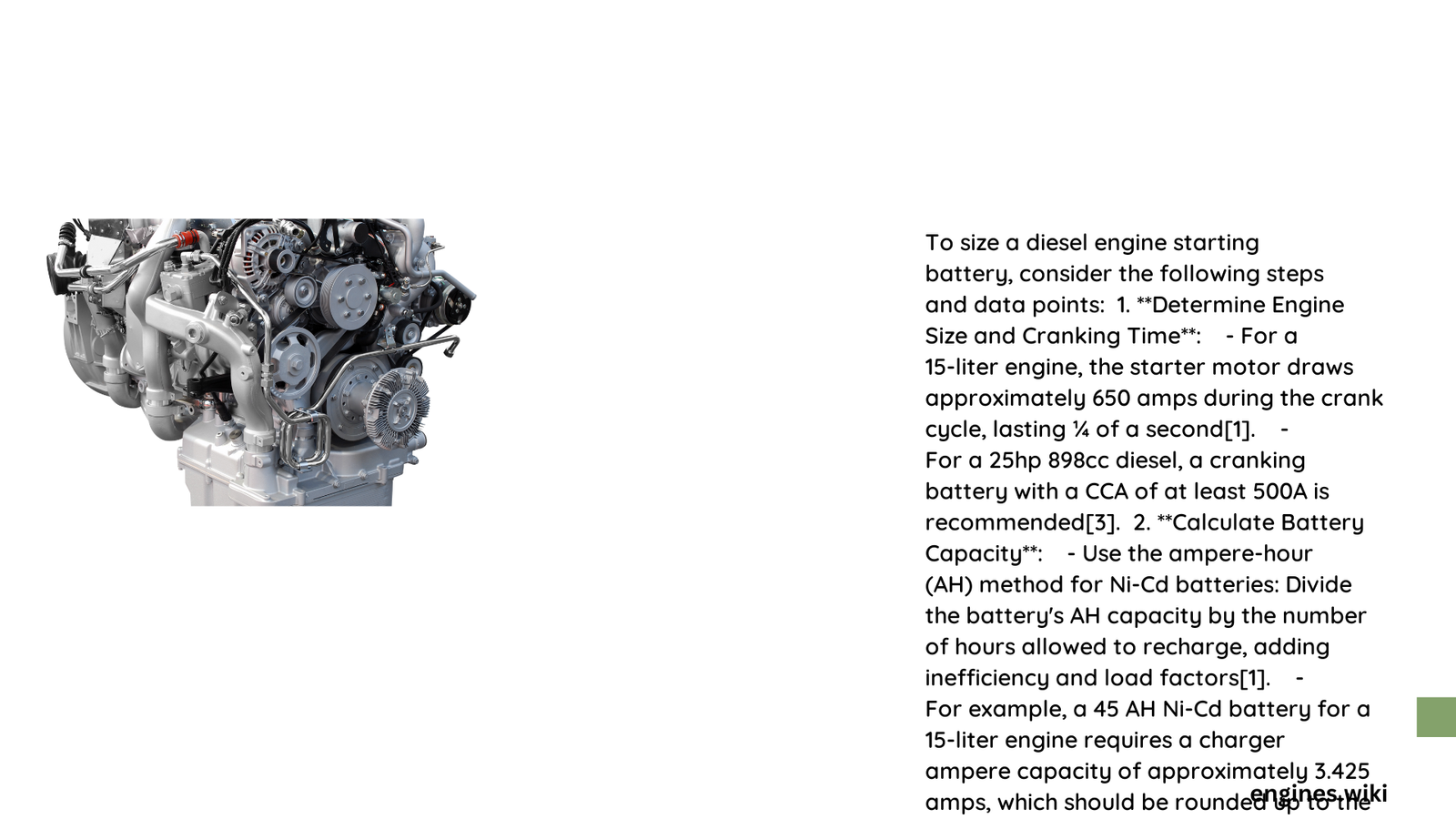 diesel engine starting battery sizing