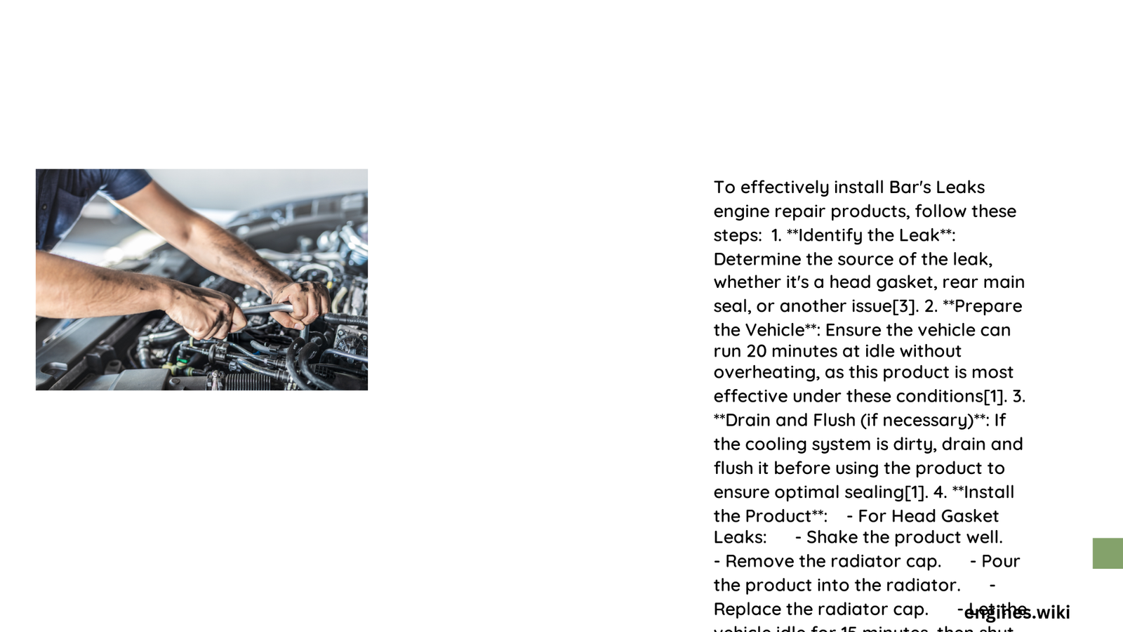 where to put bars leaks engine repair