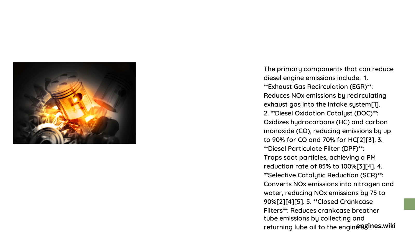 which components can reduce diesel engine emissions